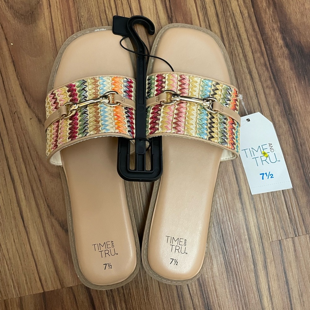 Time and Tru Woven Multicolor Slide Sandals